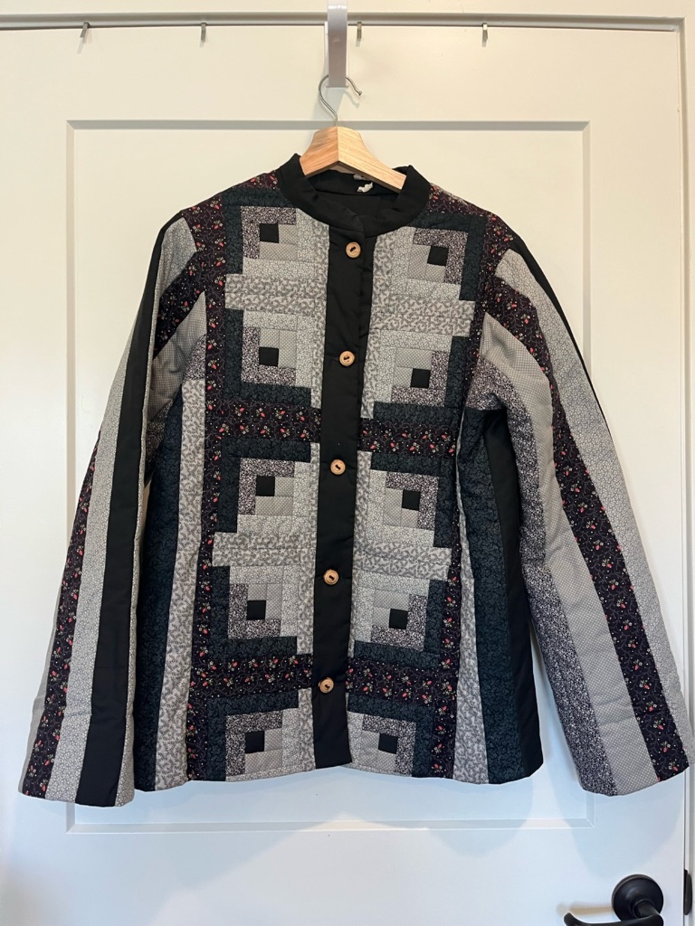 Patchwork Quilted Jacket - Black & Gray